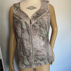 Spanner  Women's Gold, brown and turquoise sleeves vest.Ptp 20” lenght23”